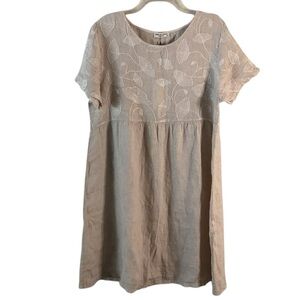 Terzo Millennio 100% Linen Beige Embroidered Shift Dress Large
